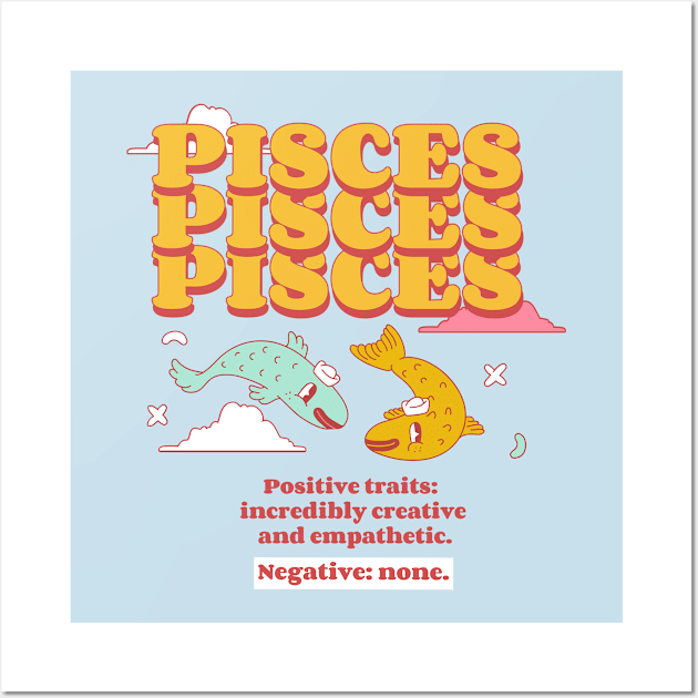 Funny Cute Pisces Zodiac Sign Wall Art by Freckle Face